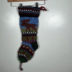 Christmas Stocking Deer 100% Wool